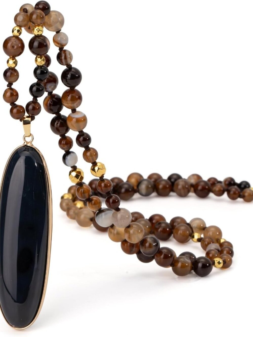Boho Turquoise Agate Long Pendant Necklace - Handmade Natural Stone Beaded